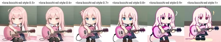 1girl, pink hair, long hair, school uniform, holding guitar, chibi, <lora:bocchi-ed style:0.5>