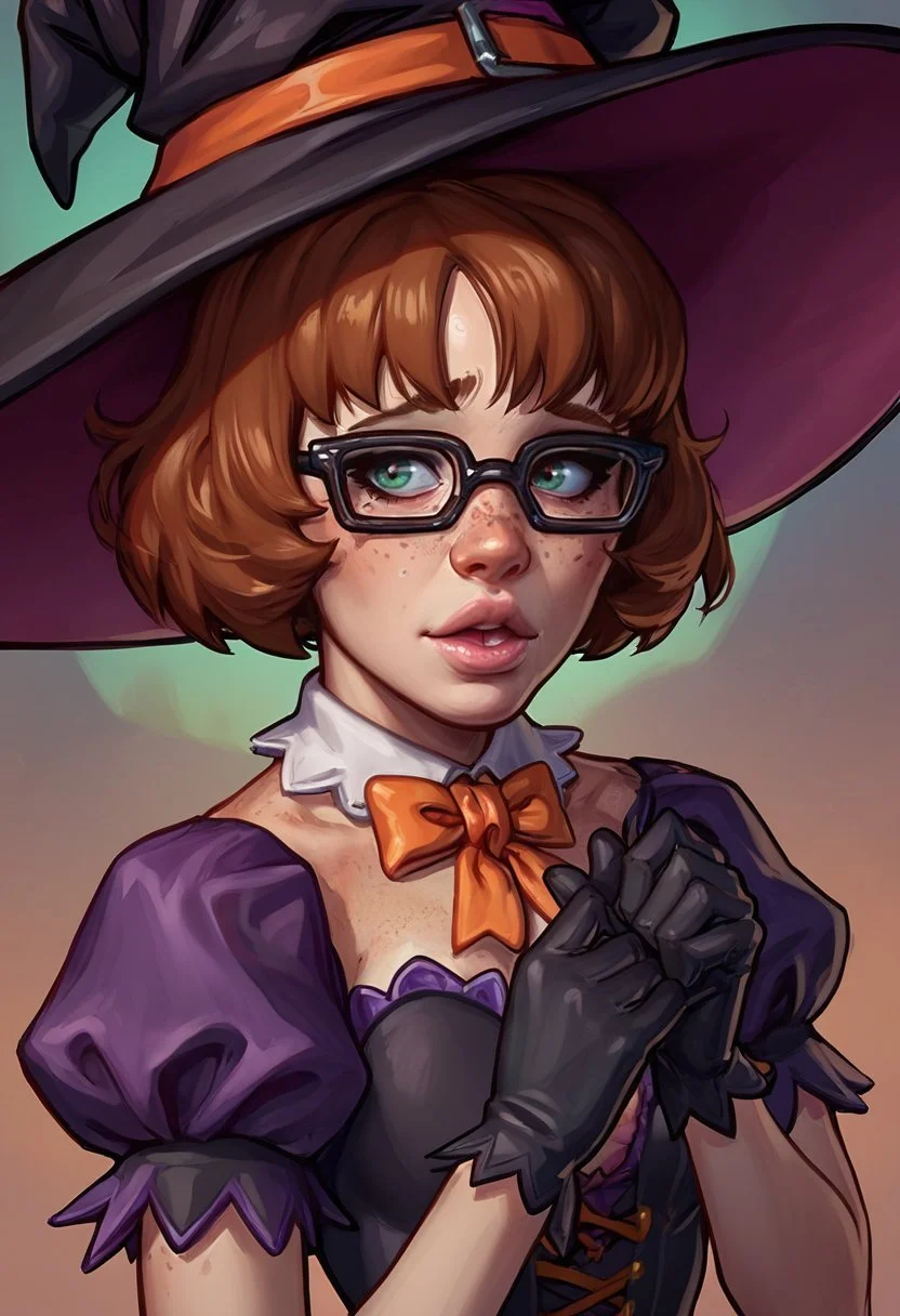 score_9, score_8_up, score_7_up, score_6_up, lilboots-dh BREAK
portrait, 1girl, short hair, brown hair, black gloves, witch hat, fake animal ears, short sleeves, glasses, solo focus, puffy sleeves, lips, black headwear, freckles <lora:Artist_Style_-_LilBoots_PDXL:1.0>