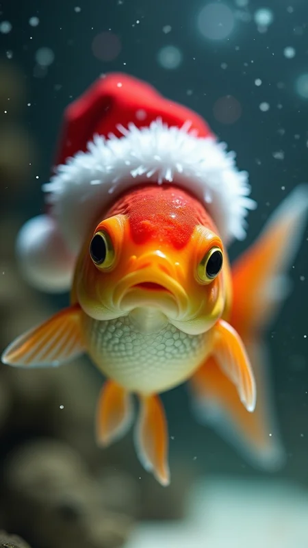 a Goldfish with a santa hat