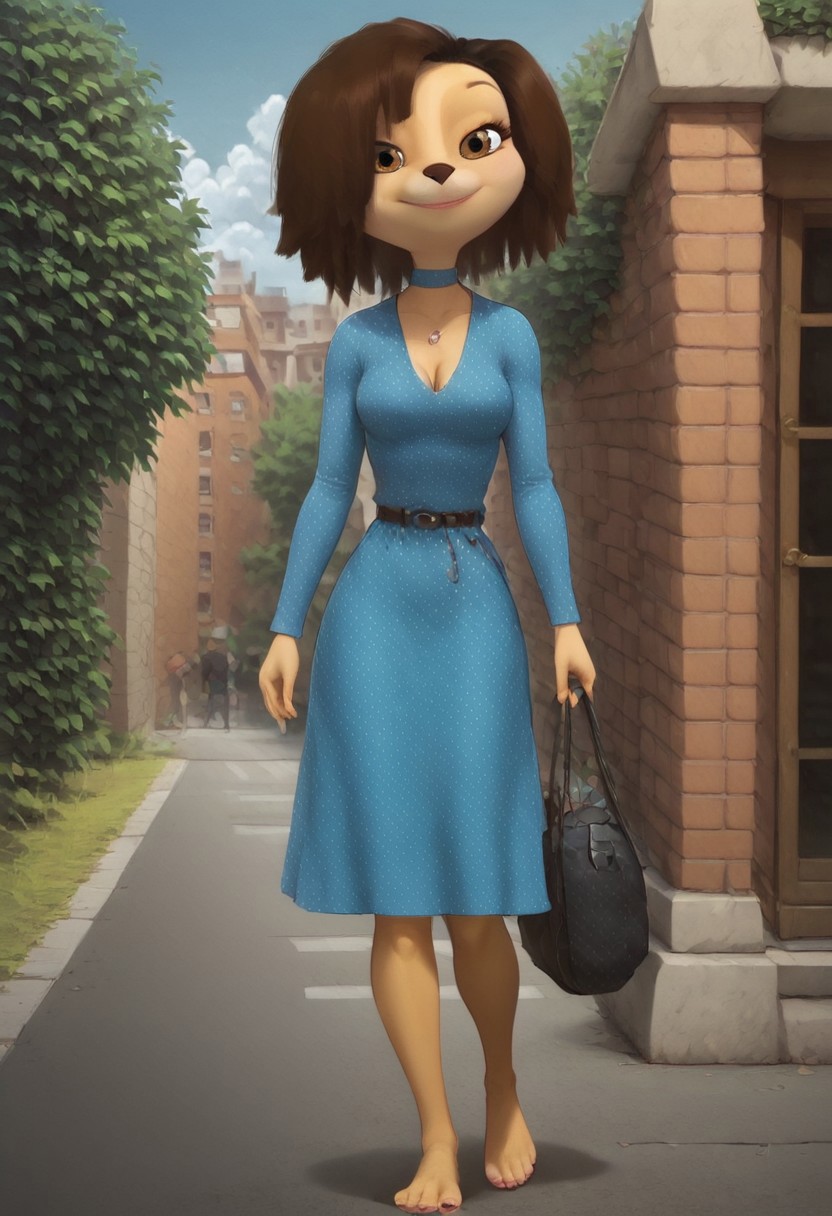score_9, score_8_up, vivid colors, vibrant colors, high detailed, break
soft color, soft shading, lighting, best high quality, high res, sourse furry, break
outdoors, street, city, day, sun, clouds
1girl, canine, anthro, dog female, medium breasts, short brown hair, leggy, barefoot, light summer dress, cleavage, break
walking, 3/4 side view, smile, looking at viewer, naughty