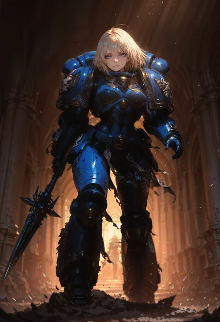 masterpiece, best quality, good quality, newest, highres, absurdres, volumetric lighting,gradient color,
BREAK
raytracing, volumetric lighting, ambient occlusion, girl, background, masterpiece, best quality, very awa, absurdres,
BREAK
UltraM40k, solo, 1girl, power armor, blonde hair, model style,
BREAK
masterpiece,amazing quality,best quality,ultra-detailed,8K,illustration,CG,shiny hair,clear skin,ultra-detailed-eyes, background,cute girl,
BREAK,
weapon, spear, holding spear, dynamic pose,
<lora:DetailedEyes_V3:1> <lora:USNR STYLE_XL_loha:0.45> <lora:GBF_Illustrious:0.4> <lora:NOOB_vp1_detailer_by_volnovik_v1:0.3> <lora:MGE_V5.2_IL:0.6> <lora:ponyv6_noobE11_2_adamW:0.5> <lora:noobai_vpred_1_masterpieces_v1:1> <lora:748cmXLillokrV5311P:0.6> <lora:ILLUltraM40k:1>