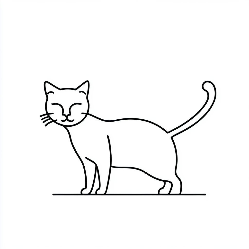<lora:Simplest_line_art:1> ARSMJSTYLE, simplest line art, Minimalist cat, feline outline, simple curves, playful pose, clean lines, modern pet portrait, black on white, elegant simplicity