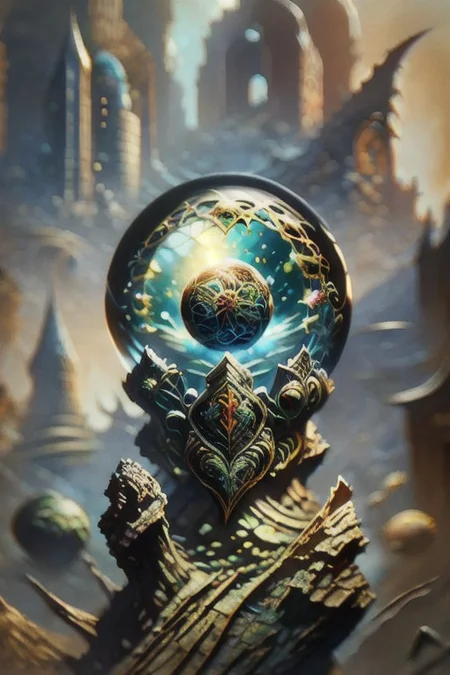 The Wizard’s Crystal Orb of Cellular Division
Concept: A wizard controls an orb that governs cellular division and growth. The orb, glowing with mystical light, symbolizes the biological process of mitosis and meiosis.
Fantasy Trope: A powerful wizard wielding an orb of immense power, connected to the science of cellular division.
Cells dividing reflected in a large crystal ball in the foreground
Background of fantasy ruins of castle and forest mountainscape
Crystal ball, transparent, orb, cell, nanotube, microbe, glowing, electron microscope photo, thin, glasswork, colorful, strange, interesting shape, glass, crystals, filaments, detailed, opaque, transparent, light pass through shell, ice, nuclear, polyp, division, split, cleave, divide, biology, illustration, painting, oil painting, frazetta, easley, gorgeous, highly detailed, high resolution, matte painting, masterpiece, vintage fantasy art, super detail, d&d, fantasy, vintage, 70s, 80s, layered cellular surface