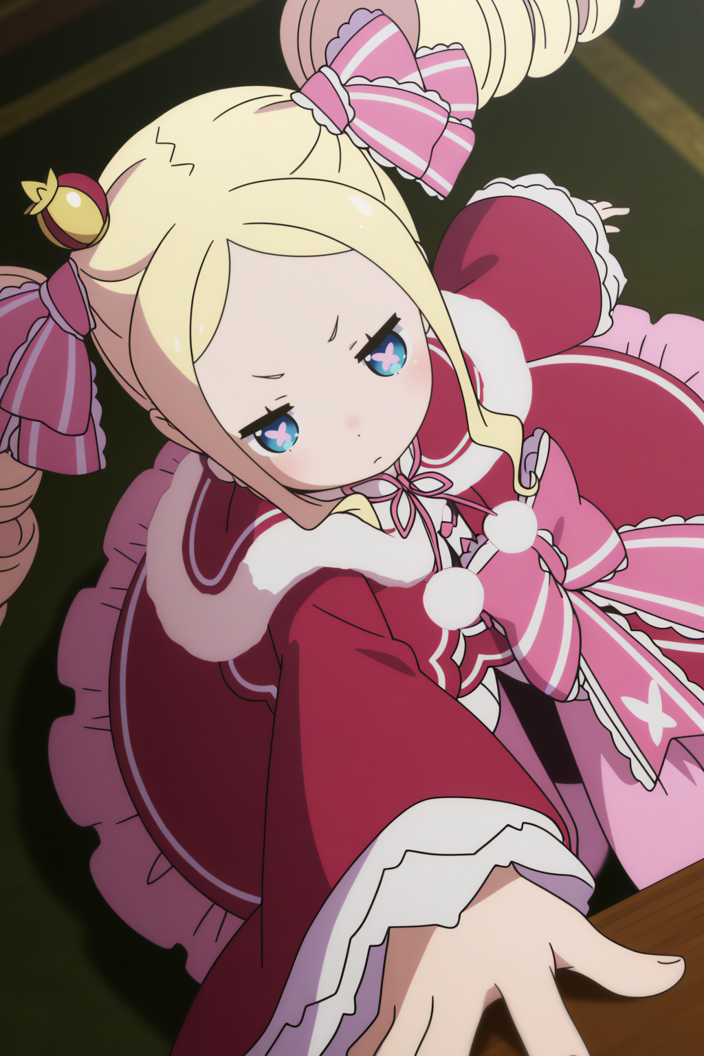 anime coloring, dynamic pose, very aethestic, masterpiece, depth of field, perfect composition, perspective, beatrice_\(re:zero\),  Zen Garden   <lora:Beatrice-illu:0.8>
