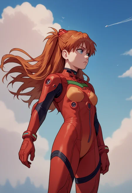 score_7_up, score_6_up, solo, 1girl, souryuu asuka langley, expressionless, looking away, standing, hand in own hair, two side up, pilot suit, red bodysuit, red gloves, blue sky, cloud, outdoors
<segment:yolo-face_yolov8m.pt,0.4,0.5//cid=1>