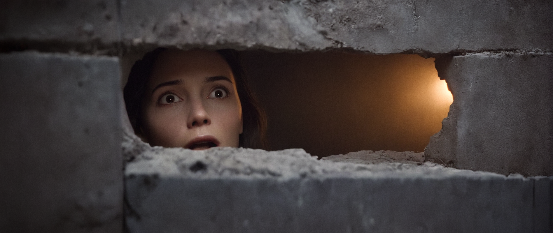 cinematic film still of <lora:Film Grain style:0.6> Film Grain style
 <lora:Kodak Motion Picture Film Style v4:0.2>
 <lora:Chiaroscuro Lighting Style:0.6> Chiaroscuro Lighting Style
 <lora:Ron Fricke style:0.3>
 <lora:LoDe+Ro style:0.8>
a woman looking through a hole in a wall,1girl,solo,long hair,looking at viewer,open mouth,brown hair,parted lips,teeth,blurry,black eyes,lips,blurry background,realistic,LoDe+Robots Style,Love Death + Robots style,Love,Death & Robots style,animated,horror,dark,black,apocalyptic,dystopian,domination,looking at viewers through a hole in wall , dramatic light, cyberpunk, LoDe+Ro style, shallow depth of field, vignette, highly detailed, high budget, bokeh, cinemascope, moody, epic, gorgeous, film grain, grainy