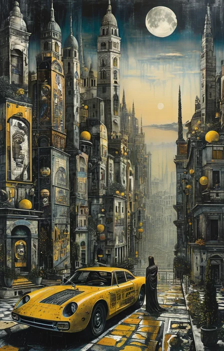 masterpiece,best quality,<lora:tbh150-sdxl:0.9>,style of Piero Fornasetti, cyberpunk city