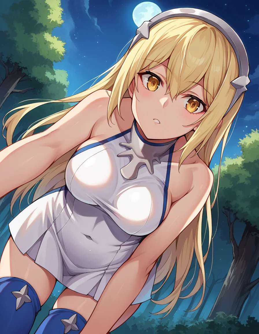 score_9, score_8_up, score_7_up, source_anime,
aizwallenstein, <lora:aiz-wallenstein-ponyxl-lora-nochekaiser:1>,
aiz wallenstein, blonde hair, hair between eyes, hairband, long hair, yellow eyes, sidelocks,
blue thighhighs, covered navel, dress, multicolored clothes, multicolored dress, taut clothes, taut dress, thighhighs,
outdoors, forest, nature, night, moon, bent over,
looking at viewer, dutch angle, cowboy shot,