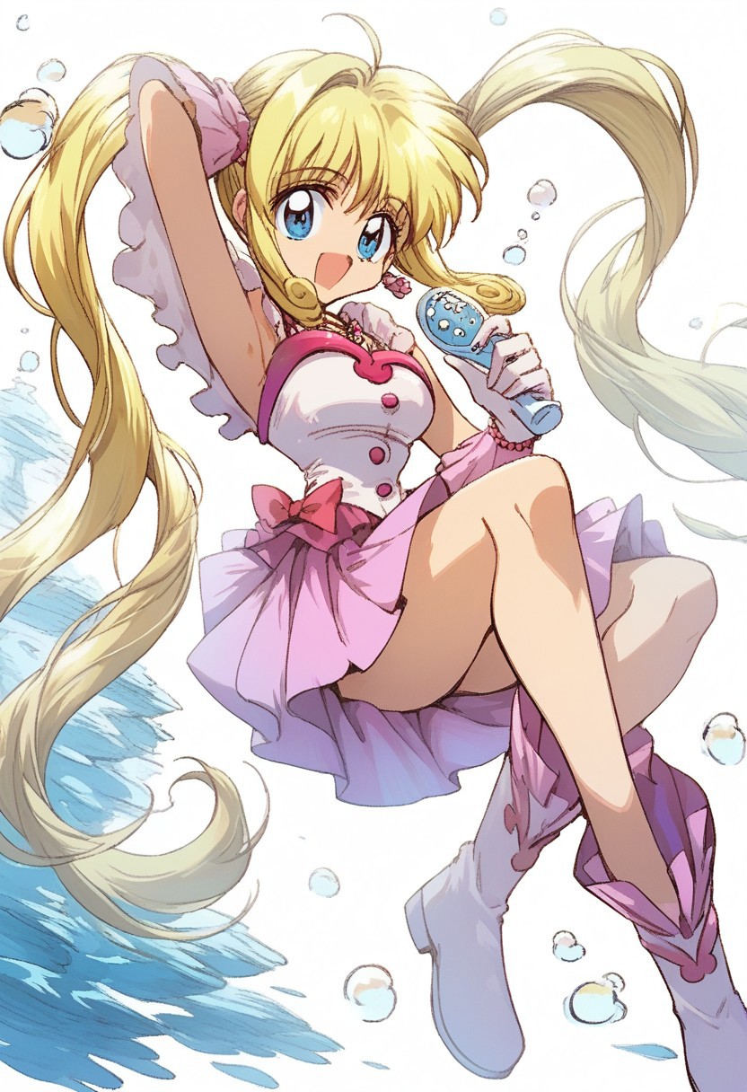 score_9,score_8_up, score_7_up, source_anime, 1girl, <lora:lucia.pony:1>,lucia,yellow hair,twin tail,long hair,mini dress,gloves,boots,off shoulder,bare shoulder,necklace,wrist jewlry, shiny skin, sitting, smile, looking at viewer, foot forward, hand behind head, elbow down, deep sea, underwater, bubble, diving, solo, cowboy shot, dutch angle