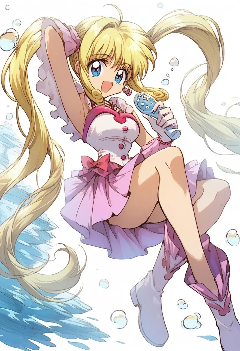 score_9,score_8_up, score_7_up, source_anime, 1girl, <lora:lucia.pony:1>,lucia,yellow hair,twin tail,long hair,mini dress,gloves,boots,off shoulder,bare shoulder,necklace,wrist jewlry, shiny skin, sitting, smile, looking at viewer, foot forward, hand behind head, elbow down, deep sea, underwater, bubble, diving, solo, cowboy shot, dutch angle