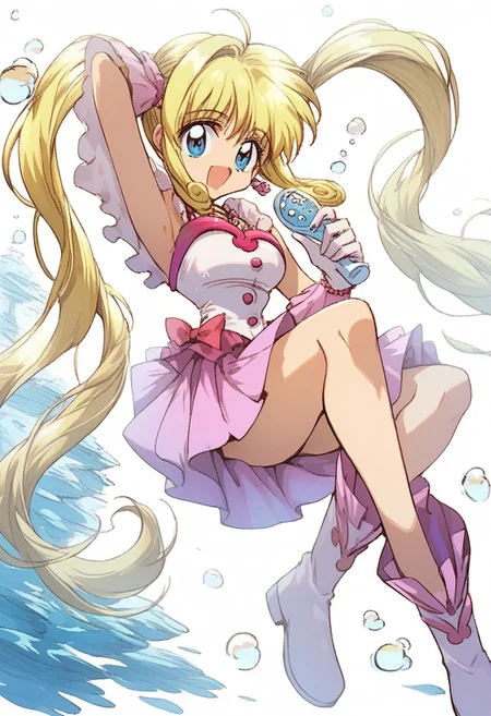 score_9,score_8_up, score_7_up, source_anime, 1girl, <lora:lucia.pony:1>,lucia,yellow hair,twin tail,long hair,mini dress,gloves,boots,off shoulder,bare shoulder,necklace,wrist jewlry, shiny skin, sitting, smile, looking at viewer, foot forward, hand behind head, elbow down, deep sea, underwater, bubble, diving, solo, cowboy shot, dutch angle