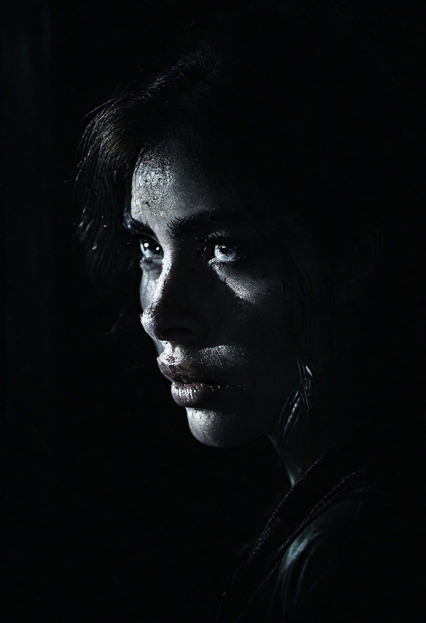 cinematic photo dark photo close-up of a frightened woman's face who is being confronted by a group of dangerous men, on a dark city street, <lora:Into_Darkness:1>, 35mm cinematic , film, bokeh,  professional, 4k, highly detailed, 35mm photograph, film, bokeh,  professional, 4k, highly detailed