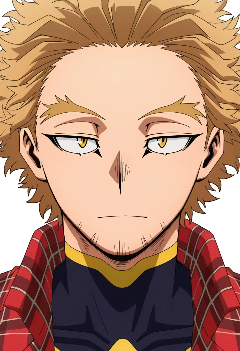 masterpiece, best quality, intricate details, anime screencap, , official style, , 1boy, solo, male focus, <lora:keigo_takami_ilxl:0.9>, keigo_takami, hawks \(boku no hero academia\), blonde hair, yellow eyes, short hair, facial hair, stubble, , , Gingham Lavender Poplin Cargo joggers, Plaid flannel hoodie, Chelseas, ,