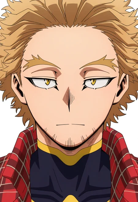 masterpiece, best quality, intricate details, anime screencap, , official style, , 1boy, solo, male focus, <lora:keigo_takami_ilxl:0.9>, keigo_takami, hawks \(boku no hero academia\), blonde hair, yellow eyes, short hair, facial hair, stubble, , , Gingham Lavender Poplin Cargo joggers, Plaid flannel hoodie, Chelseas, ,