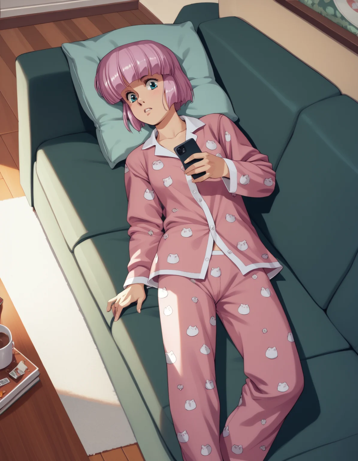 score_9, score_8_up, score_7_up
<lora:diana-silverneil-000030:1> diana silverneil, pajamas,
1girl, on back, couch, view from above, smartphone, indoors, living room