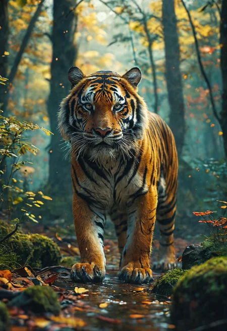(android|tiger:1.5), in dense forest, vibrant, colorful, cinematic lighting, 8k <lora:add-detail-xl:1> <lora:MJ52:0.5>