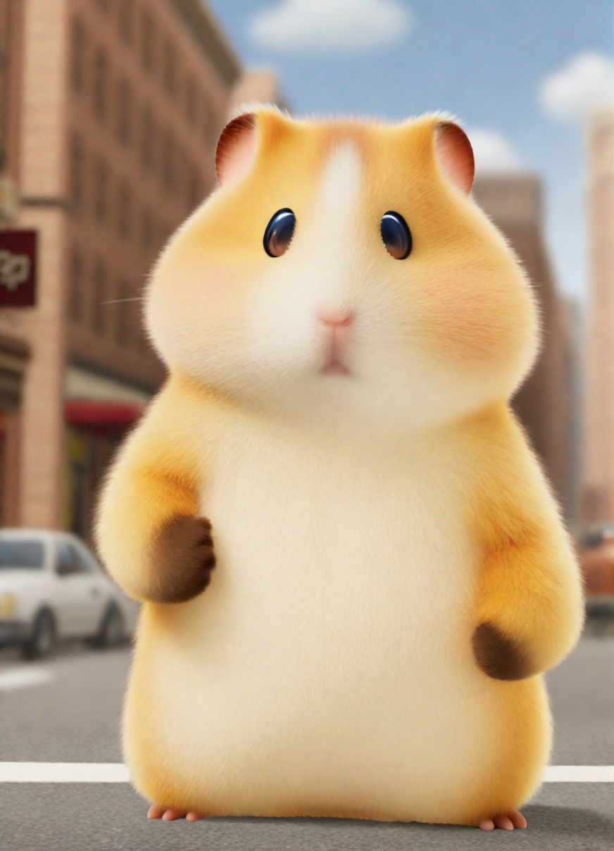 party animals style,  a hamster standing on street<lora:PartyAnimals_1.0:1>