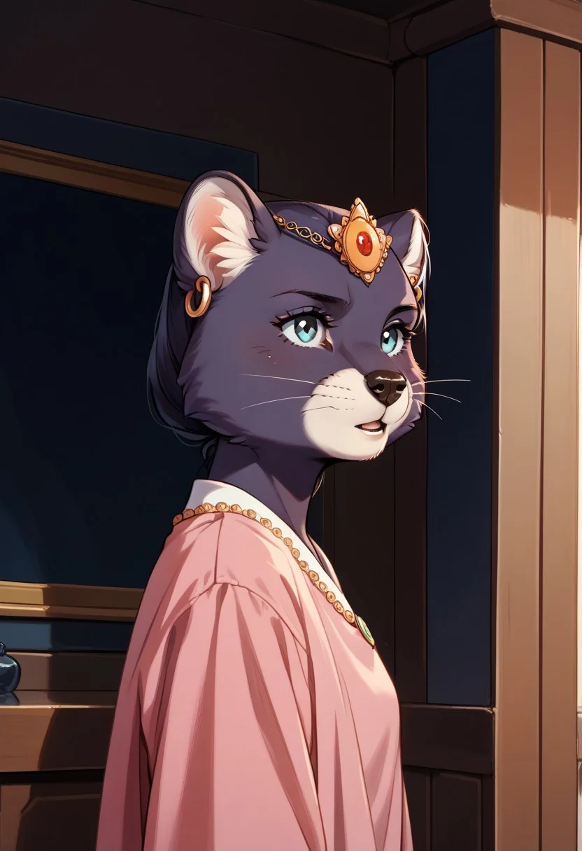 score_9, score_8_up, score_7_up, score_6_up, best quality, source_anime, solo, 1girl, female, standing, portrait, interior, princess_romy, romy_panther, furry, anthro, knva,