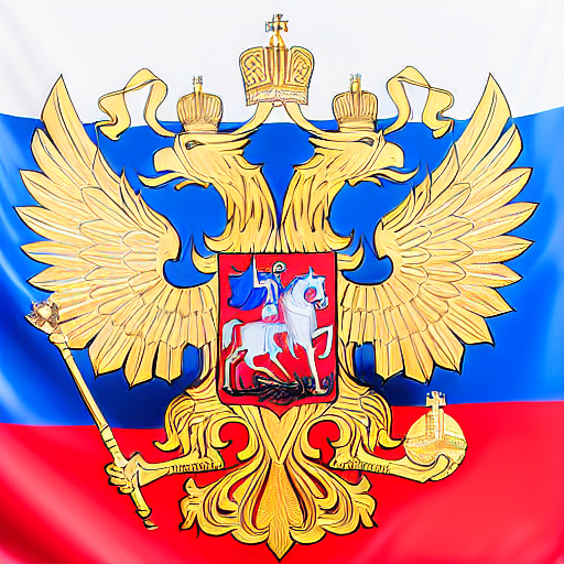 The National Coat of Arms of Russia is covered in gold, on the background of a beautiful flag of Russia.