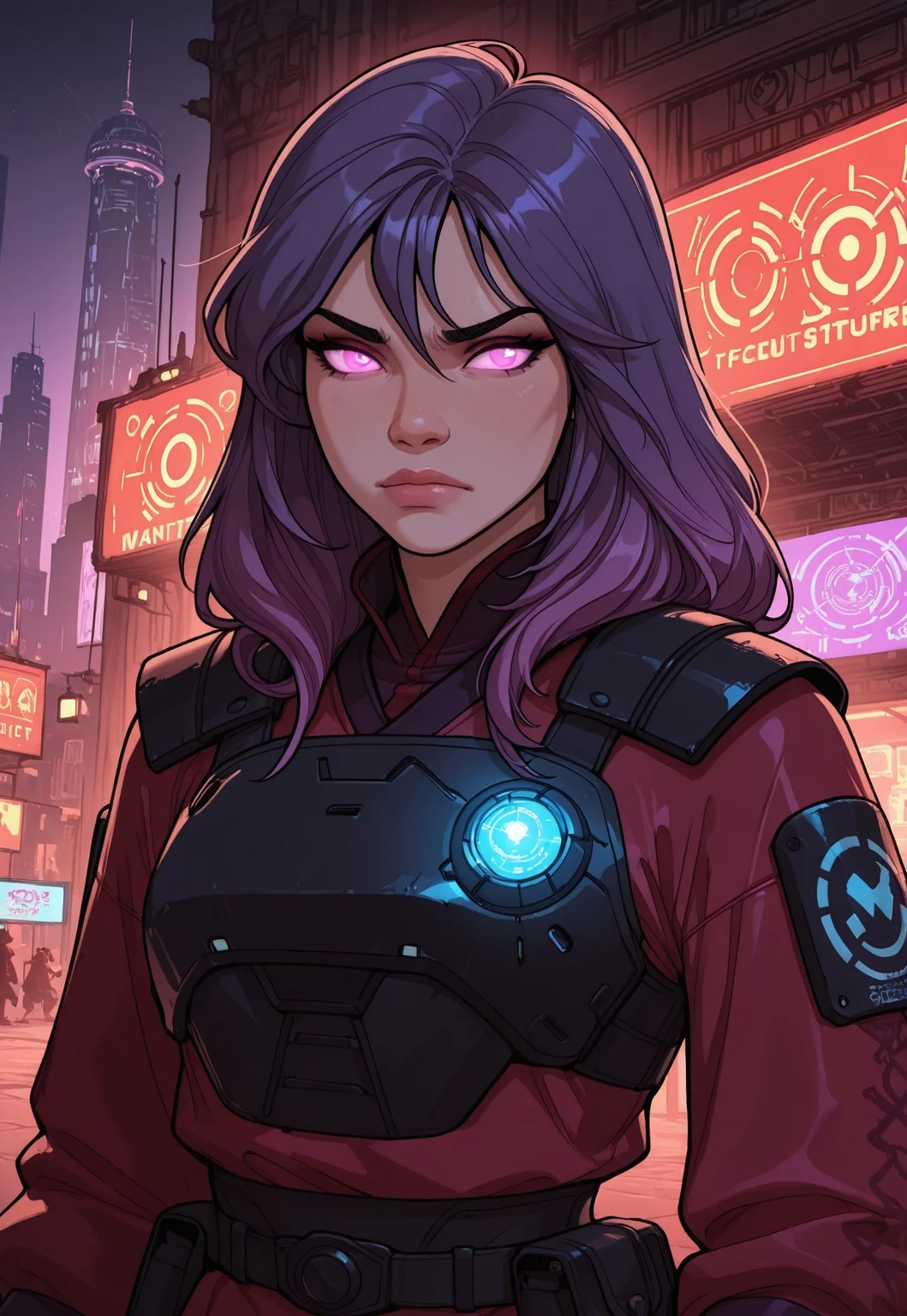 score_9, score_8_up, score_7_up, 1girl, solo, intergalactic bounty hunter, futuristic battle armor with glowing neon accents and advanced tech, dual plasma blasters with sleek designs and glowing energy cores, short spiky purple hair with cybernetic enhancements, realistic, cinematic angle, cinematic lighting, athletic body, determined face, glowing cyan eyes, combat-ready pose
BREAK
tracking a target through a bustling alien marketplace
BREAK
source_sci-fi_art, rating_explicit, expressive, full body, dynamic pose
BREAK
detailed beautiful background, vibrant alien marketplace with exotic stalls and bustling crowds, neon-lit signs and holographic advertisements, alien creatures and advanced technology, distant spacecraft and futuristic skyline, high-tech atmosphere with a sense of adventure and danger
<lora:Expressive_H:0.6>Expressiveh, (SimplepositiveXLv1:1.3), (upper body, full clothed:1.85) ((masterpiece)) (ultra realistic, 32k, masterpiece:1.2), (high detailed skin:1.1), (high quality:1.1) (((full clothed))) <lora:DandonFuga_Style_v.2_-_Pony:0.8> 
<lora:add-detail-xl:1> 
<lora:Dynamic Poses:1>
