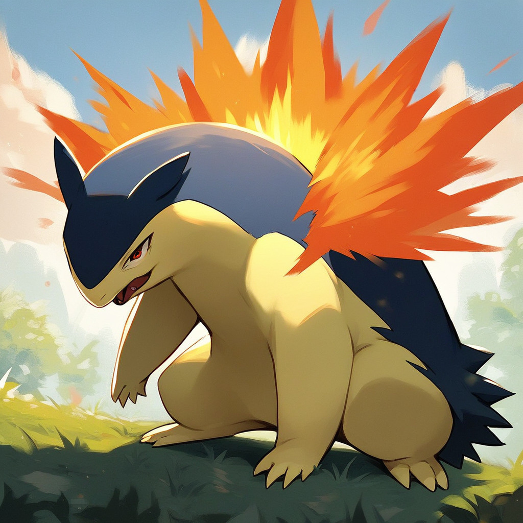 (source_anime, score_9, score_8_up, score_7_up:1), typhlosion, outdoors, looking at viewer
