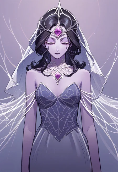 score_9_up, score_8_up, score_7_up, score_6_up, score_5_up, BREAK source_anime, 1girl, solo, attractive mature female, cowboy shot,
.
9. **Succubus Enchantress**: Create a seductive succubus with sultry purple skin and long, flowing midnight black hair. She wears lace and silk that hugs her form tightly, accentuated by sparkling, intricate jewelry. Her captivating eyes glow with lavender energy, and her translucent wings shimmer softly, creating a mystical allure.
12. **Spider Queen**: Create an alluring spider queen with smooth, dark skin and long, silky hair that resembles webbing. Her outfit consists of a rich, black velvet gown adorned with intricate lace and a veil of shimmering silk. Her wide, expressive eyes, reminiscent of a spider's gaze, glisten with intelligence and allure, accented by long, elegant legs.
, sketch, sketchy, fujichai,
