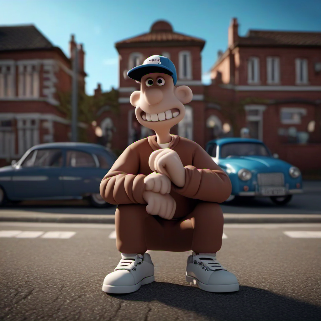 cinematic photo cinematic photo of a cartoon 1boy, bald, baseball cap, tracksuit, solo,  teeth, in the street, streetart <lora:WallaceGromit1024:0.8> . 35mm photograph, film, bokeh, professional, 4k, highly detailed . 35mm photograph, film, bokeh, professional, 4k, highly detailed