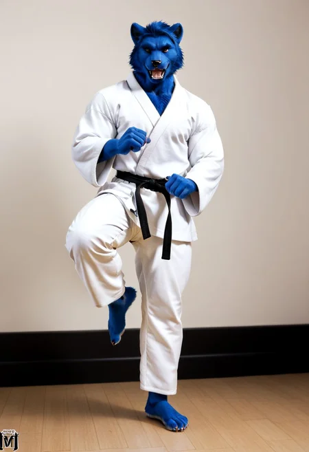 (((Barefoot furry character, full body, cinematic setting, furry male, plantigrade)))
(((Beast from X-Man))), muscular, beefy, brawny, (((wears white kimono and lonh white pants))), (((performs karate kick))), blue fur on entire body
BREAK, detailed background, 8K, (masterpiece:1.5), intricate details, highly detailed, extreme detail, octane render, fine art, best quality, highres, (detailed face:1.5), ((full_body)), UHD, (((perfect hands))), low light