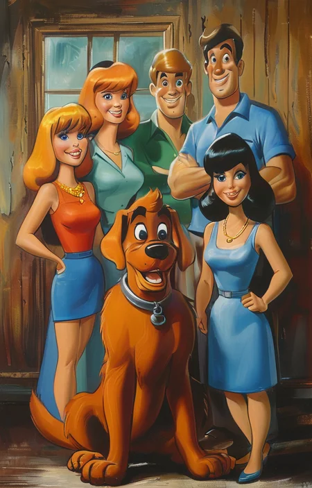 masterpiece,best quality,<lora:tbh285-sdxl:0.9>,illustration,style of Hanna-Barbera portrait of family