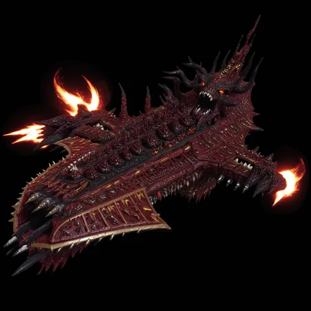 <lora:Chaos_Warfleet_-_Warhammer_40000_SDXL:1>chaoswarfleet, crimson battleship,space,warp,demonic presence,demonic face,distortion,lightning,plasma,protuberance,black hole,vortex,nightmare,bones,blood,skulls,fire,cinders,lava,magma,hot,blazing,