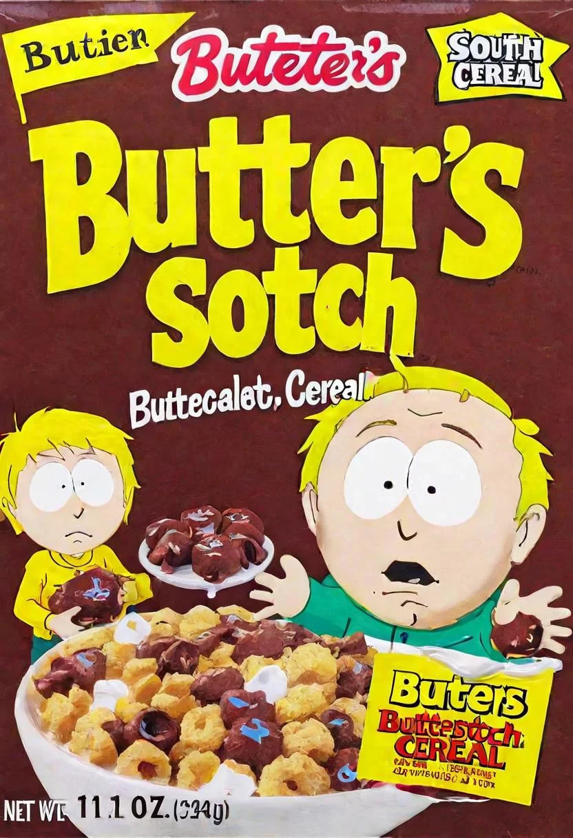 Butters Stotch's Butterstotch Cereal with Chocolate Syrup, South Park Cereal for Adult