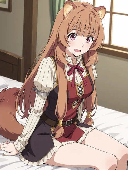 (red dress striped sweater red neck ribbon belt:1.50),
tny-raphtalia, pink eyes, brown hair, sidelocks, blunt bangs, raccoon ears, raccoon tail,
medium breasts, 1girl, solo, skinny,
(masterpiece, highres, ultra-detailed,very aesthetic, best quality, absurdres, high quality, highres),
excited,
sitting,
(feet:0.90),
BREAK,
indoors,
long hair
<lora:tny-raphtalia-V01-illXL-000002:0.80>