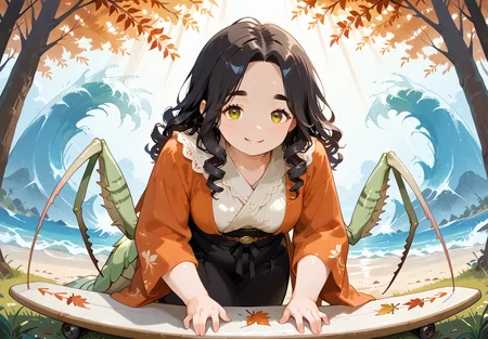IllusP0s, PonyScores7, source_anime, ah1, IllustriousQual, interesting, exciting, spectacular, wonderful, 
BREAK <lora:xl_more_art-full_v1:0.2>, <lora:aesthetic_anime_v1s:0.2>, <lora:EpicF4nta5yXL:0.2>, <lora:detailxl:0.2>, detailxl, <lora:Fant5yP0ny:0.2>, amazing quality, best aesthetic, absurdres, illustration, Volumetric_Lighting, ultra-detailed, very aesthetic, intricate details, best_quality
BREAK ((surfing on surfboard, waves)),
BREAK Stable_Yogis_PDXL_Positives, AS-Adult, <lora:Complicated fantasy portrait - XL Pony V2.0:0.2>, bad-hands-5, <lora:HDA_Detailer:0.3>, <lora:natsumi_style:0.5>, <lora:by_usakun-pony:0.4>, by usakun, <lora:Akina_Bbw_Style_-_PonyXL:0.2>, AkinBw, ((fine art photography, conceptual expression, evocative imagery, artistic interpretation, emotional resonance, creative composition, professional lighting, exquisite detail, immersive experience, storytelling through imagery, conveying mood,  unique perspective, thought-provoking concept, capturing beauty, transcending reality)),
BREAK 1girl, mature female, (curvy), round-chin, caucasian, <lora:ETO_OC_Illustrius:0.5>, eto_oc, skindentation, (plump), thick thighs, wide hips, busty, voluptuous, <lora:venus body PonyXL:0.3>, <lora:shinyskin2:0.2>, glistening skin, HDA_FatGirlXL, 
BREAK ((<lora:OrchidMantis:0.8>, mant1s, arthropod limbs, insect arms, orchid mantis)),
BREAK (curly hair), long hair, (black hair:1.4), (parted hair:1.7), messy hair, kinky curls, <lora:hairdetailpxl:0.2>, hairdetailpxl,
BREAK (half green and brown eyes), (colorful eyes), (multicolored eyes), (downturned eyes:1.4), <lora:expressive eyes:0.2>, expressive eyes, <lora:eyedetailpxl:0.2>, eyedetailpxl, <lora:Eyes_High_Definition:0.2>, EyesHD, (round face:1.2), (thick eyebrows:1.3), (plump face), <lora:Round_face:0.2>, lips, 
BREAK ((Smiling expression)), <lora:Expressive_H:0.2>, Expressiveh, <lora:Emotional_Anime_Expressions_PonyXL_Concept:0.2>, emotional, <lora:Best_Facial_Expression_LoRA_PONY:0.2>, looking at viewer, <lora:Detailed expressive EXEV style -XL Pony V1.0:0.2>, FaceDetail,
BREAK (((a picturesque scene of the Estonian countryside during autumn, with trees adorned in vibrant shades of red, orange, and yellow, Sunlight filters through the leaves, casting warm light on the ground covered in fallen foliage, The atmosphere is cheerful and inviting, celebrating the beauty of the season))), <lora:Background Detailer - SDXL:0.8>, 4k, 8k, Ultra HD, Masterpiece, Best quality, Detailed background, <lora:Add_more_details_V2_XLpony:0.4> full_details,