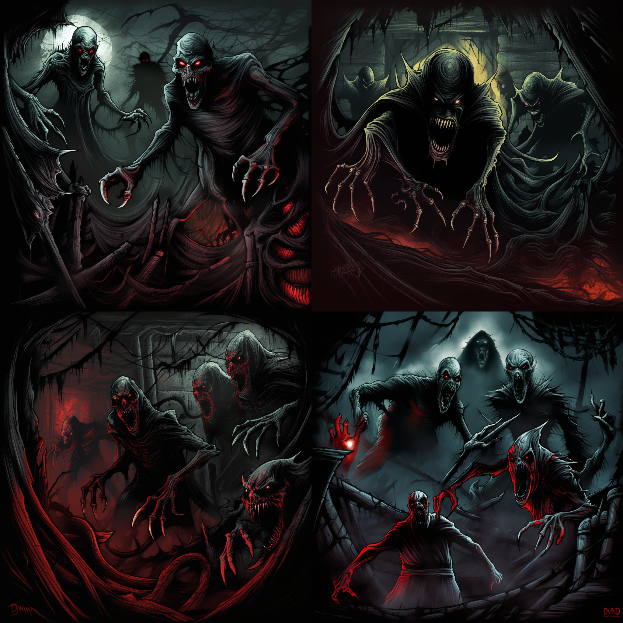 horrible terrors lurking from darkness by dnmumfrd <lora:dan_mumford:1>, danger, chaos, nightmare