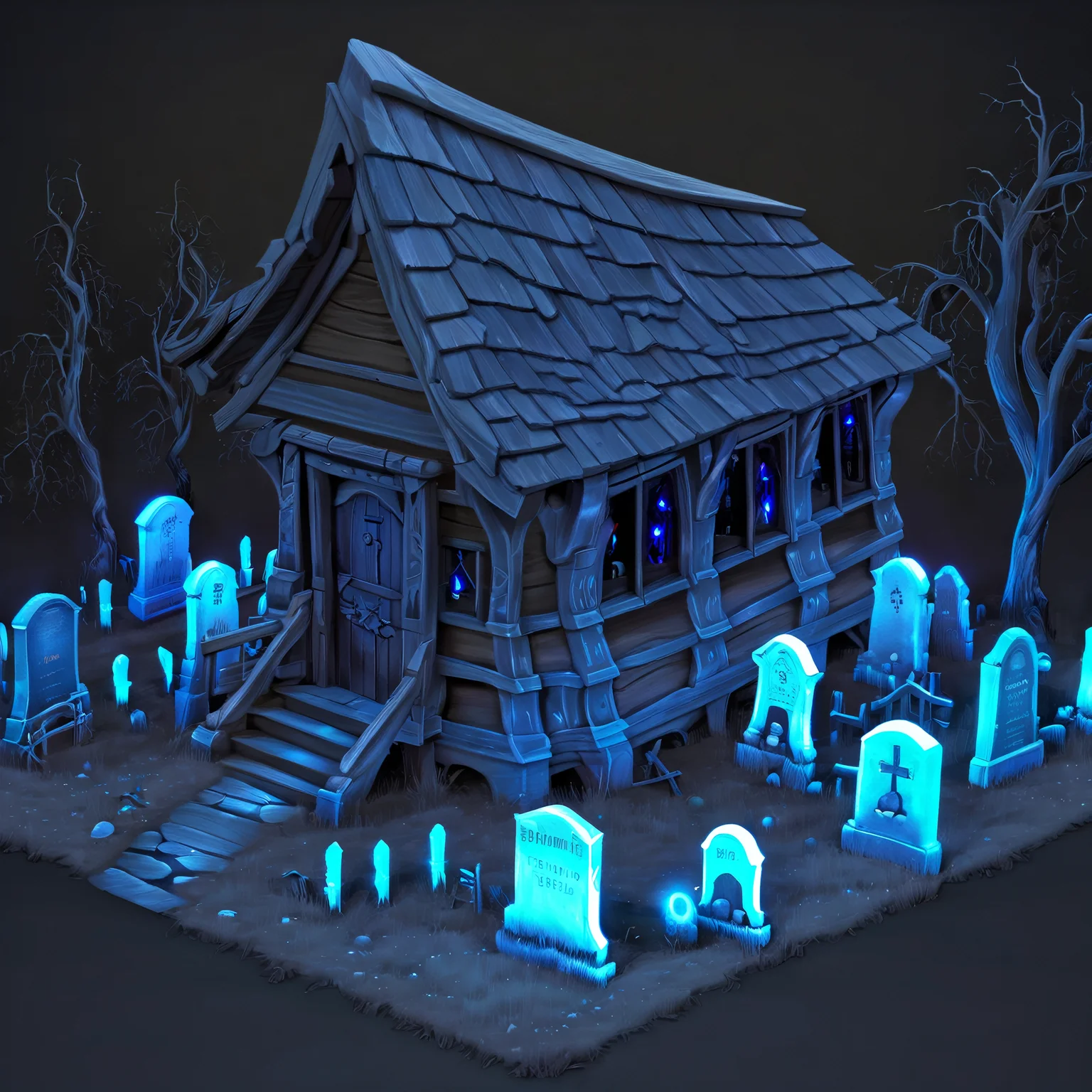 ((masterpiece, best quality)), absurdres, Isometric_Setting, old wooden shack, spooky graveyard, graves, glowing blue lights,
<lora:Stylized_Setting_SDXL:1.0>