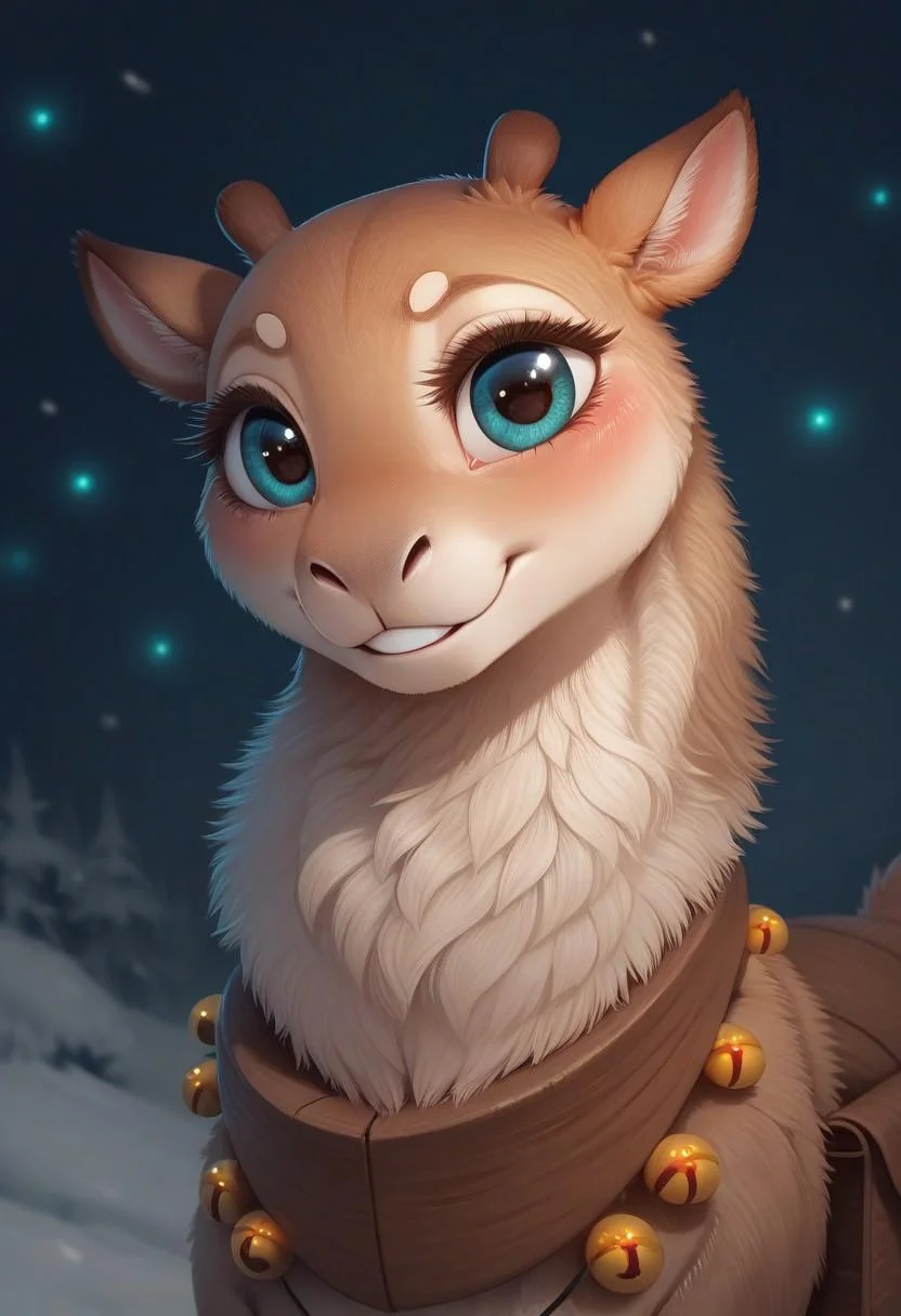 (ultra realistic, 32k, masterpiece:1.2), (high detailed skin:1.1), (high quality:1.1), source_cartoon,<lora:add-detail-xl:.5>, Furry,  smooth image,  score_7_up, score_8_up,score_9,perfect quality ,perfect shadows, perfect lighting, detailed body,detailed face,feral,reindeer, female, light Brown fur, seductive ,petite body,small woman,small antlers,cute,smile,safe,