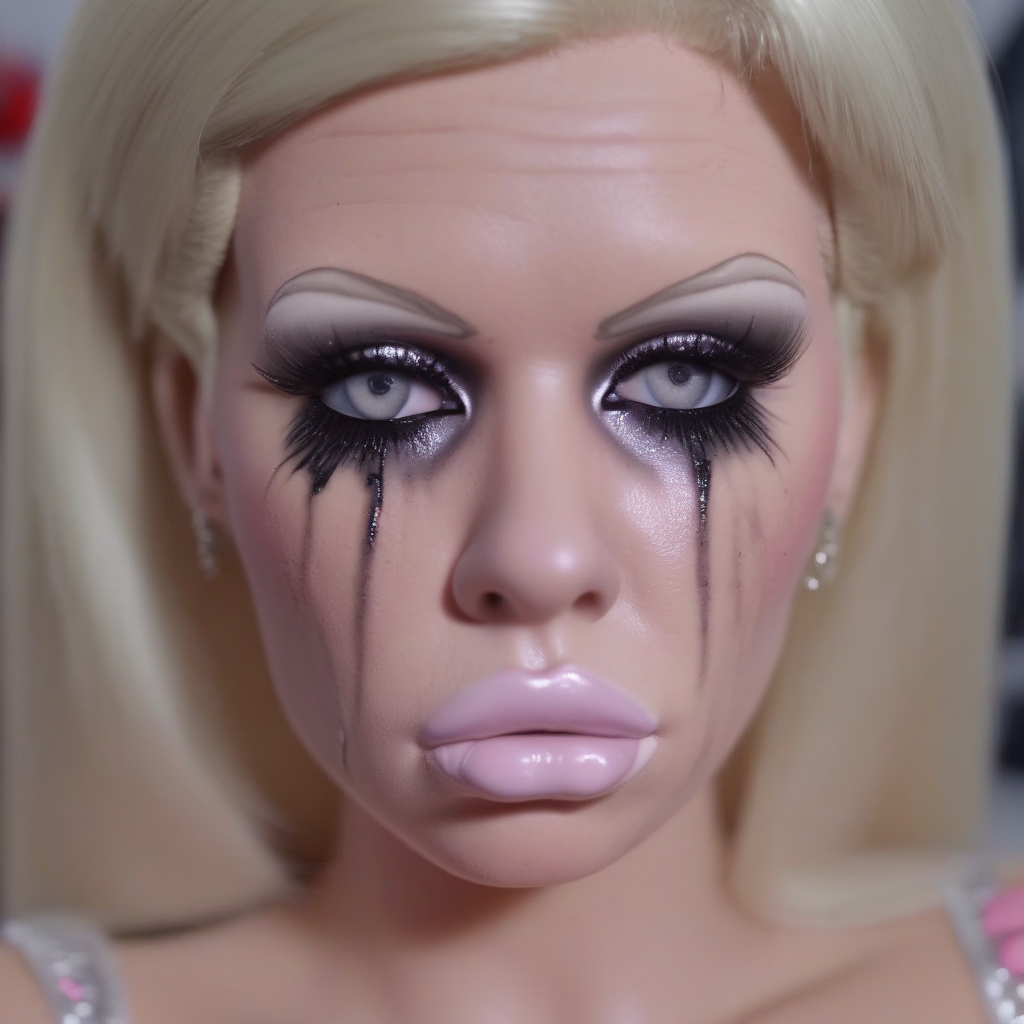 a blonde bimbo, ruined makeup, sad, intricate elegant, highly detailed, 4k 8k, smooth, sharp focus <lora:ruined1:0.819>