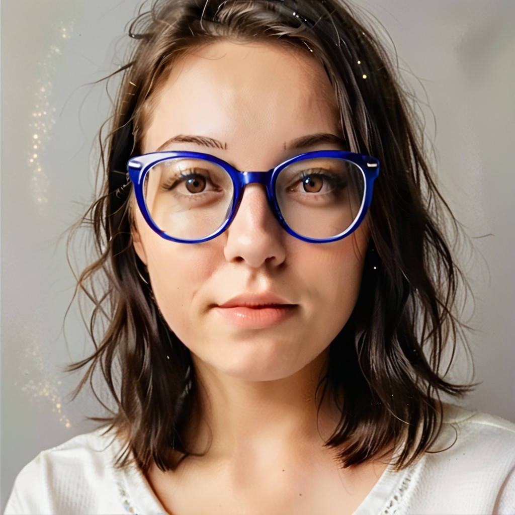Grace, brown eyes, blue frame glasses, ((headshot:1.2) portrait on a (plain grey background:1.2), (headshot:1.2), (face focus:1.1), soft lighting, low contrast, low saturation:1.2),
bokeh, f1.4, 40mm, photorealistic, raw, 8k, textured skin, skin pores, intricate details, epiCRealism