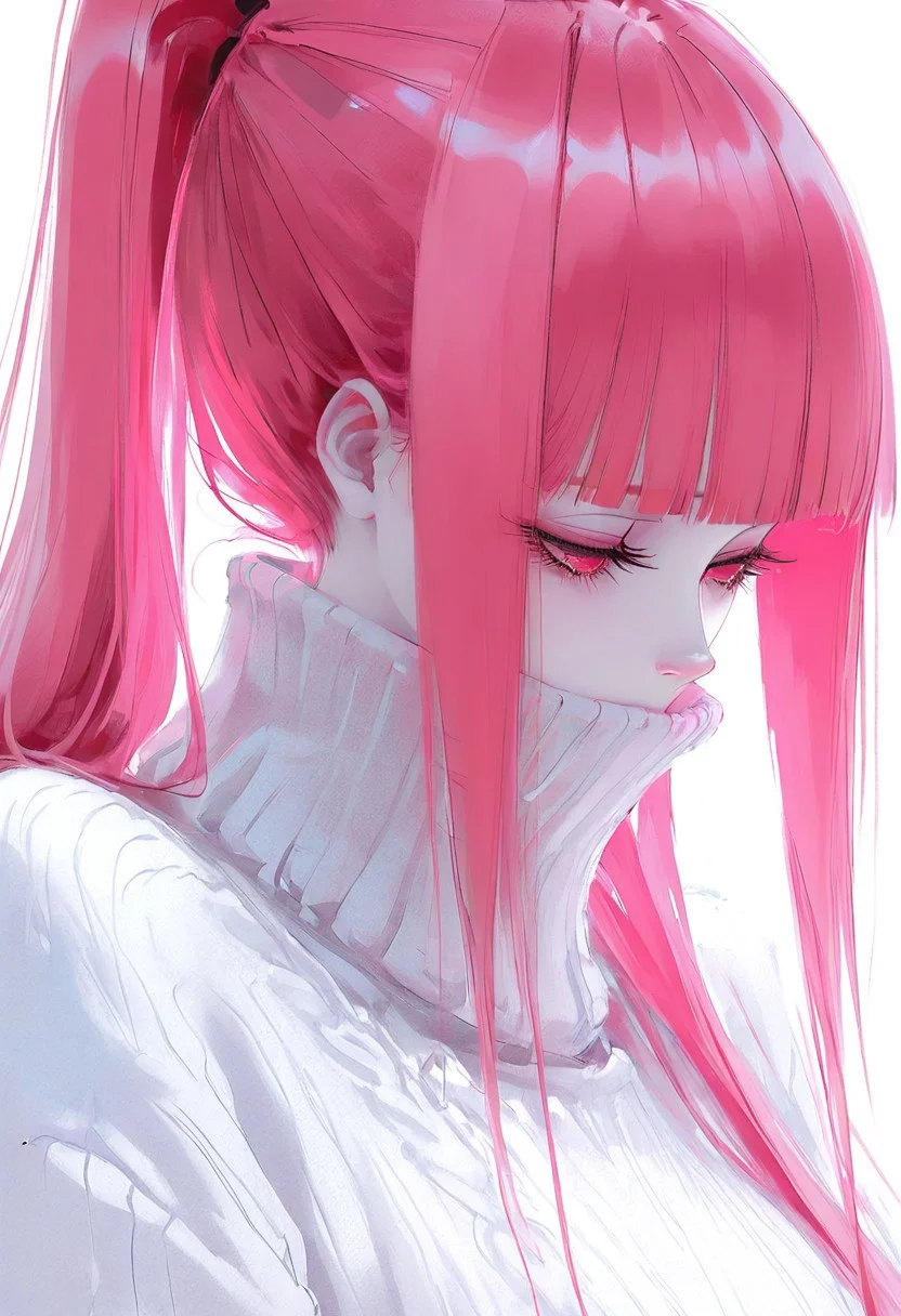 masterpiece, best quality, amazing quality, <lora:Nalan_Yanran:1>
1 girl, solo, pink hair, pink eyes, very long hair, twintails, bangs, blunt bangs, ponytail, simple background, white background, sweater, eyelashes, turtleneck, looking down, half-closed eyes, portrait, pale skin, close-up, covered mouth, white sweater, long eyelashes,
wlop, nhl-001, limited palette, realistic <lora:noobai_ep11_stabilizer_v0.138_fp16:0.3> <lora:NOOB_vp1_detailer_by_volnovik_v1:0.3> <lora:nhl-002-nai:0.7> <lora:nhl-001-20:0.8> <lora:XXX667:0.6>