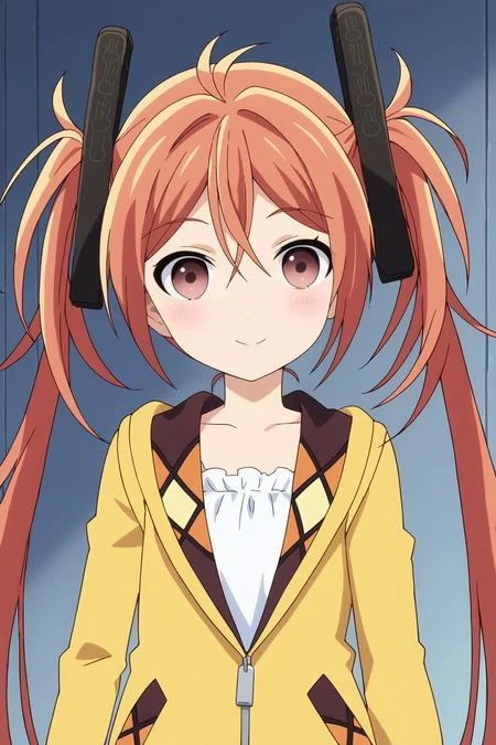 score_9, score_8_up, score_7_up, source anime, prefect lighting, very aesthetic, BREAK, anime screencap, anime coloring,
<lora:aihara_enju_v1-pony6:0.9>, 1girl, aihara enju, black bullet, orange hair, long hair, flat chest, twintails, hair ornament, enjuout,,
BREAK, looking at viewer, light smile, blush, portrait,
BREAK,
