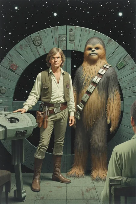 jeanleonhuens1 illustration.
Han solo and Chewbacca posing inside the Falcon Millennium
<lora:jeanleonhuens1_ap_d6a3e12:1.0><lora:844828073225375012:0>
