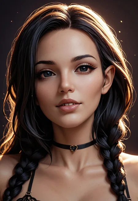 safe_pos, safe_pos, score_9, score_8_up, score_7_up, portrait
1girl, black eyes, mature, medium lips, puffy lips, parted lips, thick prominent brow, protruding fangs, pointed ears, black sclera,
(dark braided hair), braided side mowhawk,
fit body, curvy body lines, narrow waist, big tight ass, (huge round firm breasts), puffy nipples,
(Black lingerie), (Black thong pulled down to knee), (Black Opera Gloves), ((stockings, garters)), classy, expensive, wealthy,
standing, slutty pose, legs apart,
(( background)), soft lighting, close up of face