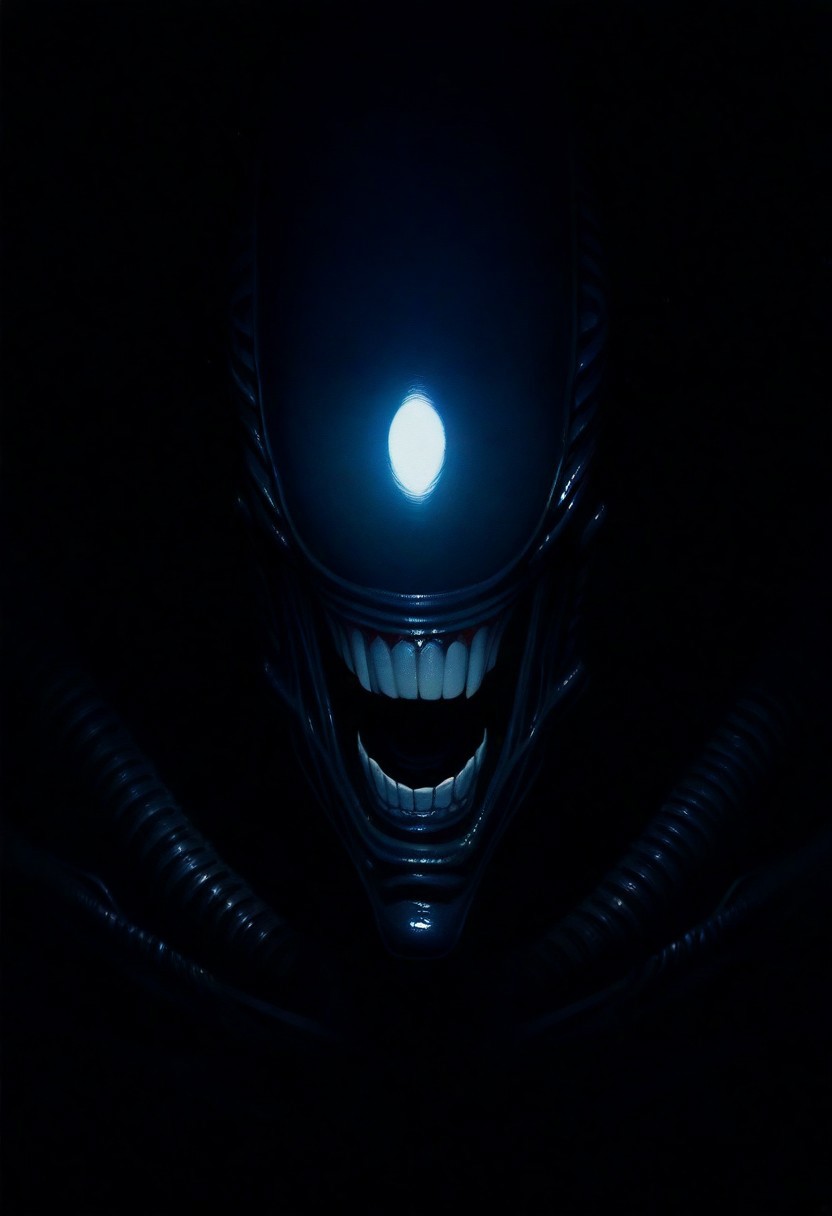 Xenomorph, solo, dark, light, the light illuminates part of the face, masterpiece, best quality, very aesthetic, close up, 
horror, hyperrealistic, DnD_Grainyboyz, grainy, noise,