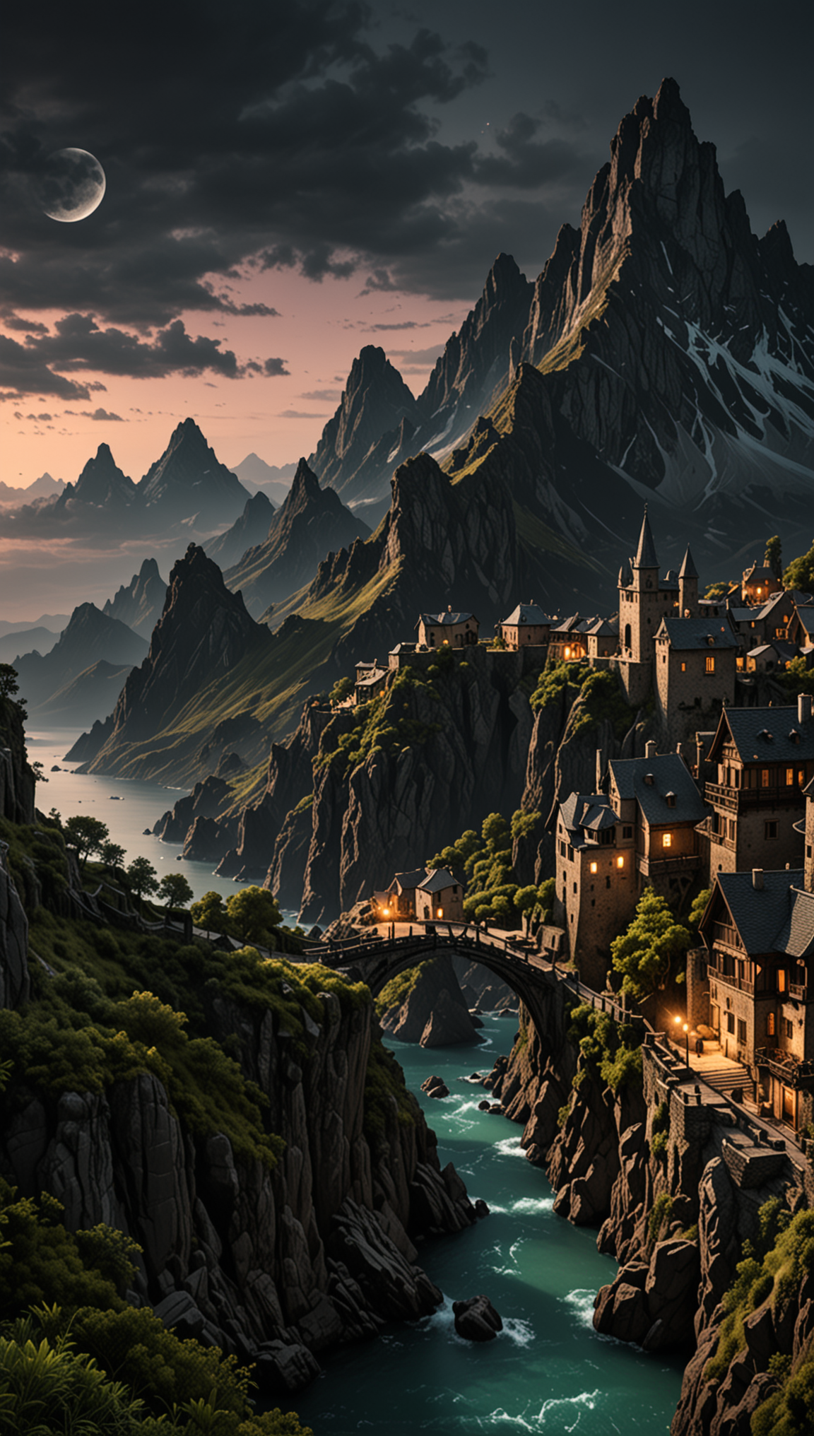 hyper realistic medium full shot photo of a (magical scenery), (oppulent , esthetic , masterful), poster art, bold lines, hyper detailed, expressive, award winning, dark limited color palette, high contrast, depth of field, (intricate details, masterpiece, best quality), fluorescent lighting, wide angle panoramic view, in the style of nicola samori