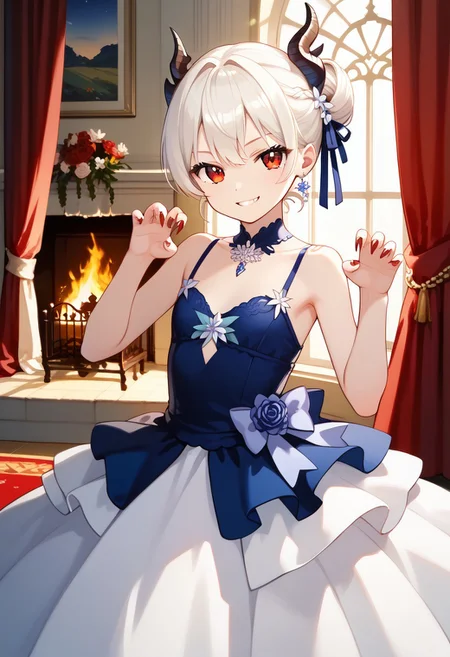 score_9, score_8_up, score_7_up, score_6_up , (masterpiece, best quality:1.4), 
high detailed background,(dragon-girl:1.5), (youthful:1.6), (140cm-height:1.5), (white-hair:1.5), (haughty-expression:1.5), ornate-dress, (anime-artstyle:1.5), golden-scales, (large-eyes:1.4), petite, (elegant-hairstyle:1.3), long-claws, (smirk:1.2), (cute-pose:1.4), dim-lighting, (velvet-curtains:1.2), fireplace, moonlight, red-lanterns, cinematic, anime-style, digital-illustration, soft-color-palette