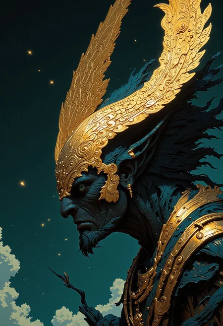 « Under the starry sky, the thin birdlike warrior turned to the East. »