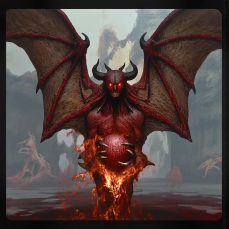 b3rs3rk first person d4concept pov, 3D01S, simple background d4artstyle atmospheric and powerful MikeFranchinastyle dark fantasy, natural organic and first person pov of a berserk style creature
A d00mstyle small menacing, red-skinned stone and fire gargoyle, blending the features of a rock bat and a obsidian stone demon. Its short body with massive leathery wings stretching from its back, ready to launch into the air. Its glowing, fiery eyes pierce the darkness, while sharp horns protrude from its head. The creature's hands, tipped with razor-like claws, clutch a ball of bloody meat, ready to hurl at its prey. Its stance is hunched, exuding an aura of fear. Its long, sharp fangs glisten. It hovers just above the ground, prepared to unleash fiery devastation from the skies.
UHD letterboxed game trailer frame chromatic aberration dark atmosphere sharp masterpiece with a focus on the character, elden ring style, dark atmosphere, chromatic aberration