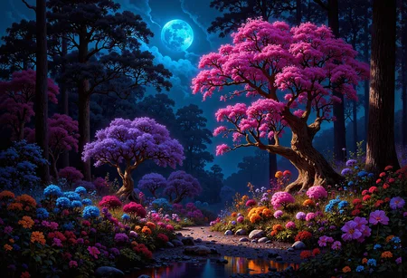 (in full view:1.2), (seen from a distance, wide angle:0.55), The style a combination of [Clyde Caldwell|Igor Zenin|Christopher Balaskas], Under lighting, alien planet, alien plants, bioluminescent plants. Harmonious madness, synergy with chance, unique art style, mind bending art, magical surrealism. Digital painting in a realistic style representing strange visions of A forest, struck by a meteorite has been altered by radiation coming from the meteor. The forest, once a popular place for walks has transformed into something out of another dimension. The trees, plants and animals have all begun to transform into life forms alien to earth. NeuroWeave animals have been seen and reported to the authorities that can change form at will or part of its body can break off change into something else Whenit needs to. The wild flowers have become more colorful and have unusual patterns. A digital rendering, high-res, ultra detailed, photo manipulation, altered realities, low light <lora:+FluxVelvet's_Mythic_Fantasy:0.7> <lora:Midjourney_Whisper_Chromaplex_Velvet_Myst_v01:0.4> <lora:flux.1_lora_flyway_Epic_gorgeous-detail_v2:0.35> <lora:Amazing_scenery_v3:0.6> <lora:UltraReal_Fine-Tune:0.3> <lora:Realism-lora-Flux:0.6> <lora:low-light-flux-v2:0.5>