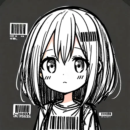 ðððððððððð girl, sketch, barcode, black background, <lora:ðððððððððð:0.7>, <lora:Hyper-SDXL-2steps-lora:1.0>