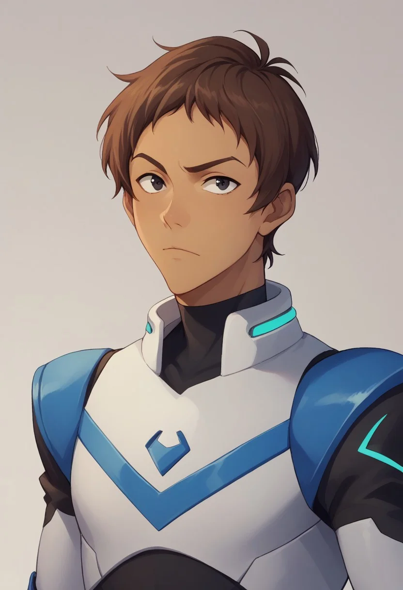 score_9, score_8_up, score_7_up, source_anime, highly detailed,
lance, 1boy, male focus, solo, brown hair, short hair, dark skin, dark-skinned male, armor, black eyes, neon trim, bodysuit, blue bodysuit, upper body,
indoor, aerospace base